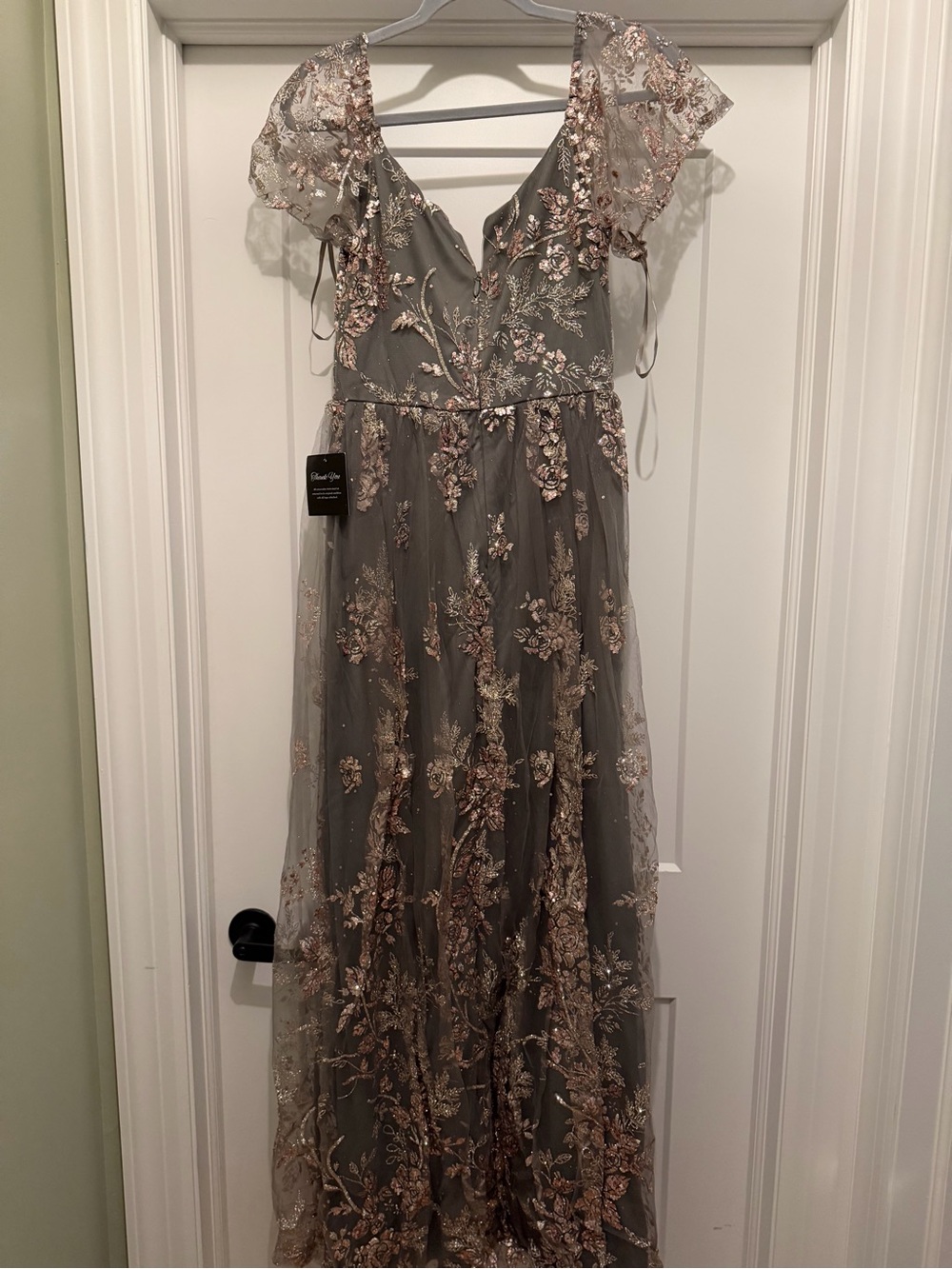 Baltic Born Gray Maxi Dress with Gold Floral Embroidery - Picture 2 of 3